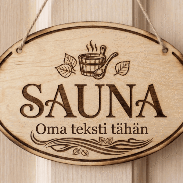 Sauna-kyltti-pyorea Saunakyltti omalla tekstillä