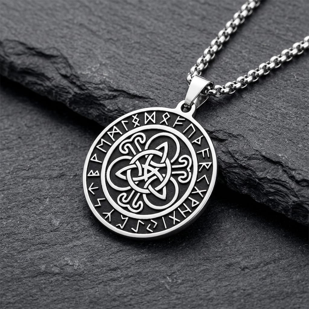 Triquetra Viikinkikaulakoru Riimuilla - Ruostumatonta terästä